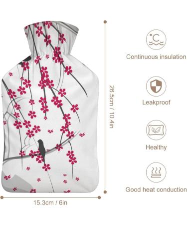 Hot Water Bottle with Lid - Cherry Blossom & Bird | Rubber Hot Water Bag for Pain Relief Cramps Foot Warmer & Hot/Cold Therapy - Buy Online on GoSupps.com