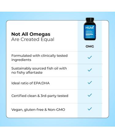 HUM OMG! Omega The Great Triple Omega 3 Fish Oil Supplement for Women & Men with Vitamin E DHA & EPA Skin Care & Skin Tone Support for Heart & Brain Health Gluten Free Non GMO 60 Softgels - Buy Online on GoSupps.com