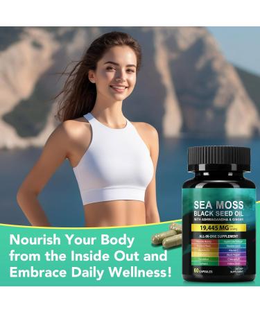 CFXYHNOX Sea Moss Black Seed Oil Ashwagandha Ginger Sea Moss Capsule Supplement with Turmeric Burdock Root Bladderwrack Vitamin C Vitamin D3 Black Seed Oil Capsule 60 Count - Buy Online on GoSupps.com