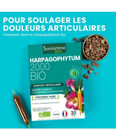 Harpagophytum Bio 2000 - Painful joints Flexibility Mobility - Highly dosed food supplement - 2000mg/day - 20 ampoules - Made In France - Vegan - Santarome Bio - Buy Online on GoSupps.com