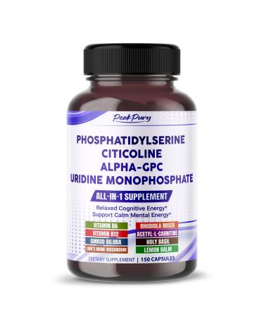 All-in-1 Phosphatidylserine Citicoline Alpha-GPC & Uridine Supplement Supports Mental Clarity Brain Energy & Cognitive Wellness 150 Capsules 150 count (pack of 1)