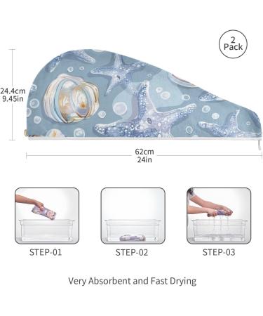 Buy Blue Sea Starfish Hair Towel 2 Pack - Super Absorbent Quick Dry Hair Turbans for Women & Girls - Buy Online on GoSupps.com