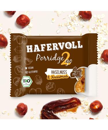 Impart Porridge2go Hazelnut & Nut Spread Bars - 13x55g - Vegan Organic Gluten-Free No Added Sugar Oats Dates & Quinoa Puffs - Healthy Snacking - Buy Online on GoSupps.com