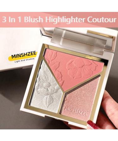 3-in-1 Blush Highlighter Contour Palette - Long-Lasting Matte Blush Glow for Women - Sweat-Resistant Make Up Powder - Natural Look (Color 2) - Buy Online on GoSupps.com