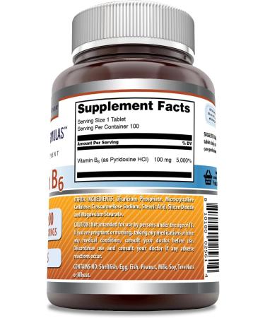 Amazing Formulas Vitamin B6 Pyridoxine 100mg 100 Tablets - Non GMO, Gluten Free, Made in USA - 100 Count - Buy Online on GoSupps.com