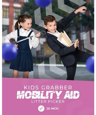 SLAH 26 Folding Long Reacher Grabber Tool - Heavy Duty Trash Picker Grabber for Kids - Rotating Jaw Handheld Mobility Aid - 26 Inches, Pink - Buy Online on GoSupps.com