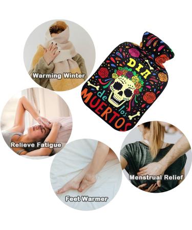 Naanle Dia de los Muertos Hot Water Bottle with Cover | 1L Transparent Hot Water Bottle for Pain Relief & Heat Therapy | Ideal for Hands & Feet - Buy Online on GoSupps.com