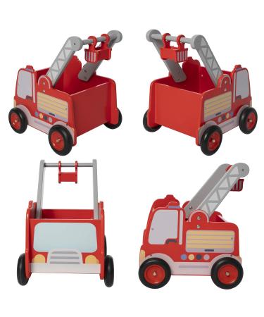 Red Fire Truck Wooden Baby Push Walker | 2-in-1 Toddler Push & Pull Toy for Boys & Girls 1-3 Years - Buy Online on GoSupps.com