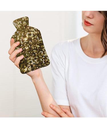 Gold Glitter Hot Water Bottle with Plush Cover | Hand Warmer for Adults & Kids | 26.5x15.3cm | International Shipping - Buy Online on GoSupps.com