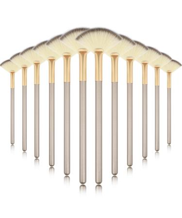 12 Pieces Facial Brushes 7.8 Inch Fan Mask Brushes Soft Facial Applicator Brushes with Comfortable Wood Handle Cosmetic Makeup Applicator Tools for Mask Makeup Mud Cream (Champagne)