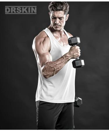 DRSKIN Men's 4 Pack Tank Tops Sleeveless Shirts - Dry Fit Y-Back Muscle Mesh Gym Training Athletic Workout - Medium - Black White Navy Gray - Buy Online on GoSupps.com