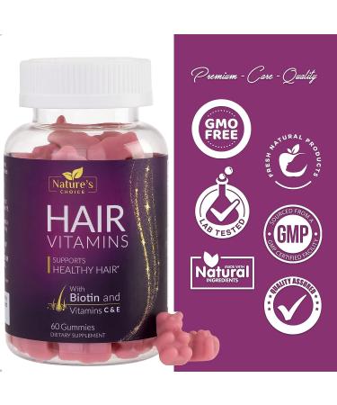 Hair Vitamins Gummies with Biotin 5000 mcg for Strong, Beautiful Hair, Skin & Nails - 60 Premium Vegetarian Non-GMO Gummy Bears - Buy Online on GoSupps.com