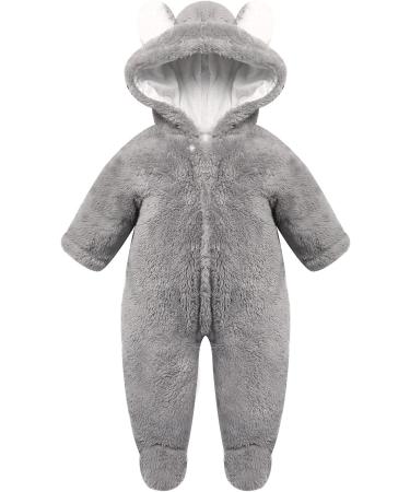 Haokaini Newborn Bear Warmer Snowsuit Romper | Cotton Fleece | 3-6 Months | Grey - Buy Online on GoSupps.com