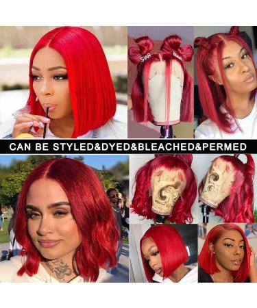 10 HD Transparent Red Bob Lace Front Wig | Pre Plucked & Natural Hairline | 100% Unprocessed Human Virgin Hair | Glueless Red Bob Wig for Black Women - Buy Online on GoSupps.com