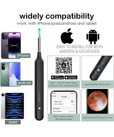 Ear Wax Removal Kit with 1296P Camera & WiFi | LED Ear Cleaner for iOS/Android - Soft Silicone Ear Scoop for Effective Ear Cleaning - Buy Online on GoSupps.com