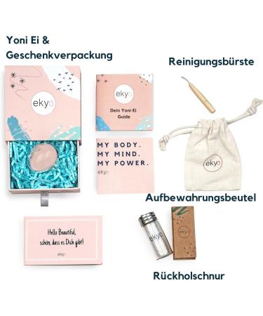 Ekyo Rose Quartz Yoni Egg (4x3 cm) - Drilled with Uncharged Cord Instructions & Cleaning Brush - Pelvic Floor Training & Meditation for Women - Buy Online on GoSupps.com