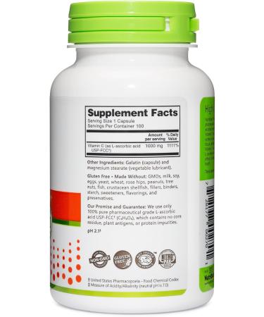 NutriBiotic - Vitamin C 1000 Mg Capsules 100 Count | Essential Immune Antioxidant & Collagen Support Supplement | Pharmaceutical Grade L-Ascorbic Acid 1000 Mg Per Serving | Gluten & GMO Free - Buy Online on GoSupps.com