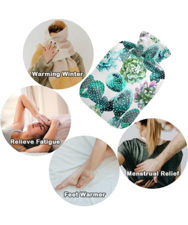 NAANLE Hot Water Bottle with Cactus Cover - 2L for Pain Relief Menstrual Cramps & Heat Therapy | Succulent Watercolor Design - Buy Online on GoSupps.com