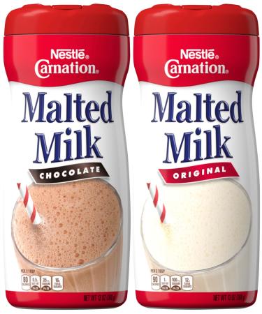 Nestle Carnation Malted Milk Powder, Chocolate and Orginal Flavor Bundle, 13 Oz Containers (2 Items)