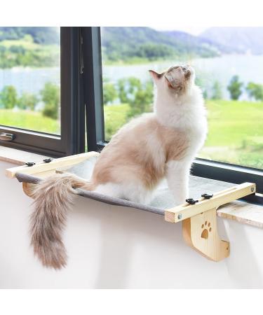 AMOSIJOY Cat Sill Window Perch Sturdy Cat Window Hammock with Wood & Metal Frame for Large Cats, Easy to Adjust and Assemble Cat Bed for Windowsill, Bedside, Drawer and Cabinet M - 21.7x15x6.9''