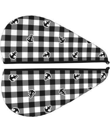 Anchor Black Tartan Plaid Microfiber Hair Towel - Super Absorbent Coral Velvet Wrap for Long Curly & Thick Hair - Quick Dry Hair Cap for Women - Buy Online on GoSupps.com