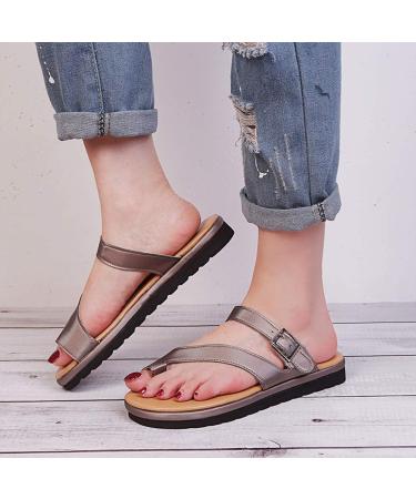 Creev Women's Flip Beach Sandals - Summer PU Leather Slippers Non-Slip Outdoor Clip-Toe Flip-Flops for Casual Hiking - Available in Bronze (37 EU-41 EU) - Buy Online on GoSupps.com