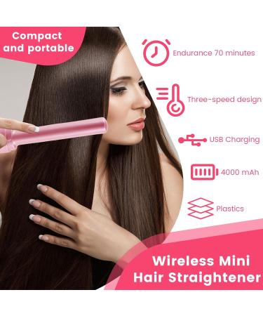 Hair Straightener Comb - Portable 4000mAh Electric Straightening Brush with Display 3 Temperature Settings Anti-Scald - Pink Color - Buy Online on GoSupps.com