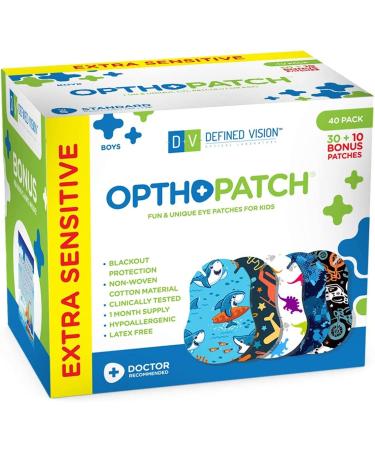 OPTHOPATCH Kids Eye Patches - Boys Fun Design - 40 Latex Free Hypoallergenic Cotton Patches for Amblyopia & Cross Eye- with 3 Reward Chart Posters - Buy Online on GoSupps.com