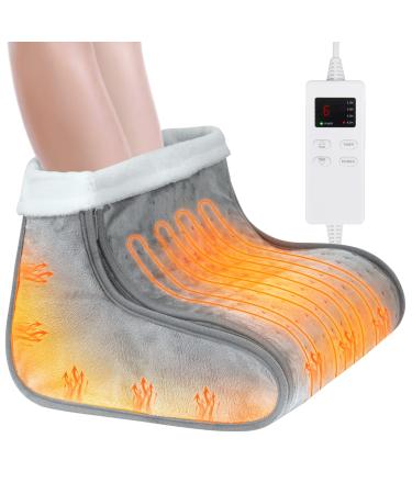 Humicatro Electric Heated Foot Warmer Foot Heating Pad with 4 Timer&6 Temperature Settings Feet Warmer for Men and Women Detachable and Washable(13x12x9 Grey) Grey 13x12x9