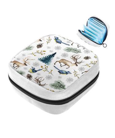 GIAPB Sanitary Napkin Storage Bag Period Bag Tampon Bag Makeup Bag Pad Pouch Birds Deer Trees Snowflake Color1707
