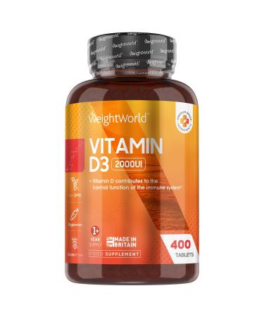 Vitamin D3 2000 IU - 400 Tablets (Over A Year Supply) Natural Vitamin D Tablets Vitamin D Contributes to Normal Immune System & Blood Calcium Levels (EFSA) Vegetarian - Easy to Take Micro Tablets