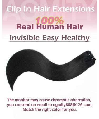 Agmity Clip-In Hair Extensions - Real Hair 55cm 120g 7 Pieces Seamless Double Clips Deep Black (#1) - International Shipping Available - Buy Online on GoSupps.com