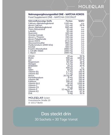  MoleQlar ONE Complex 30 Sachets All-in-One Fundamental Formula Supplement with molecules vitamins and minerals Lemon Natural Matcha Coconut (30 sachets coconut matcha) - Buy Online on GoSupps.com