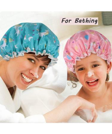 Kuou Waterproof Shower Caps for Women Men & Children - Satin Lined Elastic Band 2 Pack Hair Protection - Buy Online on GoSupps.com