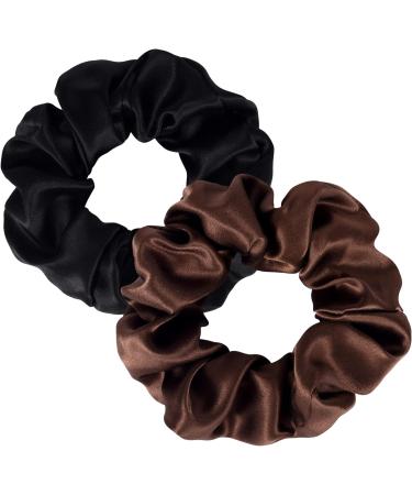 SILKIE x2 Set: 100% Pure Mulberry Silk Cream Coffee Black Large Oversized Scrunchies with Silk Travel Pouch - Hair Ties Elastics Hair Care Premium Ponytail Holder for No Damage - Cocoa - Buy Online on GoSupps.com