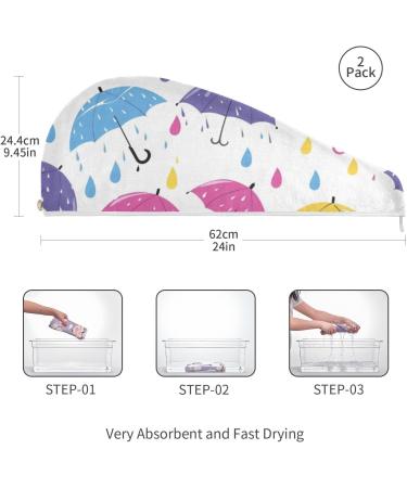 Colorful Umbrella Hair Towels 2 Pack | Super Absorbent Quick Dry Hair Turbans for Women & Girls | Perfect Hair Drying Solution - Buy Online on GoSupps.com