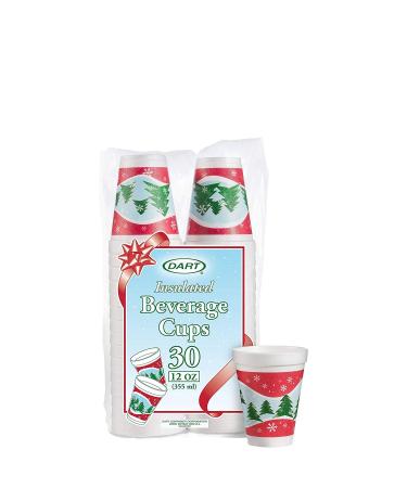 DART 12J30X Holiday Printed Cups, White Insulated Foam Cup, 3.5" Top & 2.1" Bottom Diameter, 4.4" Height, 12 oz, 1 Packs of 30