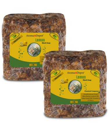 Aroma Depot Lemon Raw African Black Soap 2 lb / 32 oz 100% Natural soap for Acne Eczema Psoriasis Scar Removal Face And Body Wash. Handmade