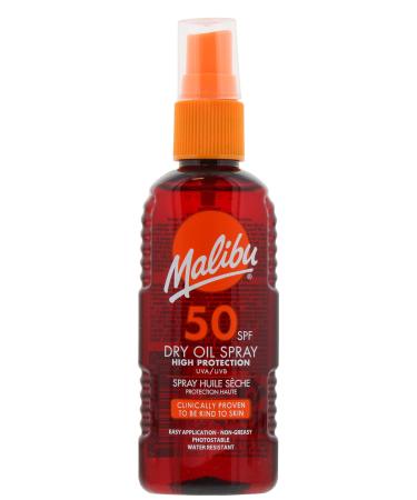 Malibu Sun SPF 50 Non-Greasy Dry Oil Spray for Tanning High Protection Water Resistant 100ml SPF 50 100 ml (Pack of 1)