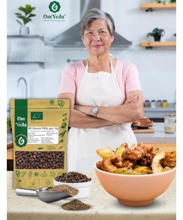 Organic Malabar Black Pepper Whole 1000g | Premium Kerala Spices | OmVeda Organic Black Pepper for Cooking | 1 Kg - Buy Online on GoSupps.com