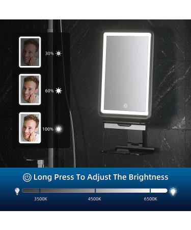 Fogless Shower Mirror 6.2x8 with Squeegee | Dimmable Lighting & Two Mounting Options | Ideal for Shaving | Black - Buy Online on GoSupps.com