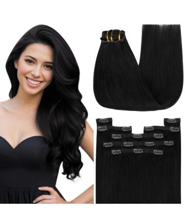 Youngsee real hair Extensions clip black clip in extensions black clip in extensions real hair 50 cm extensions clip in real hair clip real hair extensions remy smooth clip in hair 120g #1 50 cm (7PCs) 1-clip-2- #1
