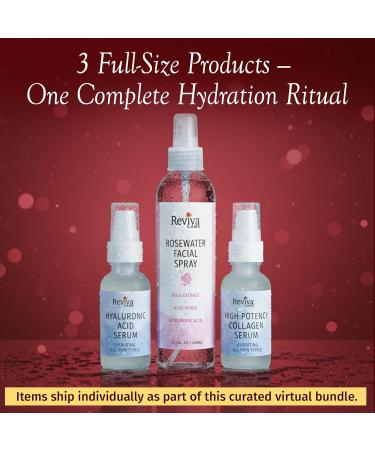 Reviva Labs Ultimate Hydration Trio 3-Piece Hydrating Skincare for Dry Skin featuring Rosewater Facial Spray Hyaluronic Acid Serum and Collagen Serum for Face Winter Skincare Gift Set for Women - Buy Online on GoSupps.com