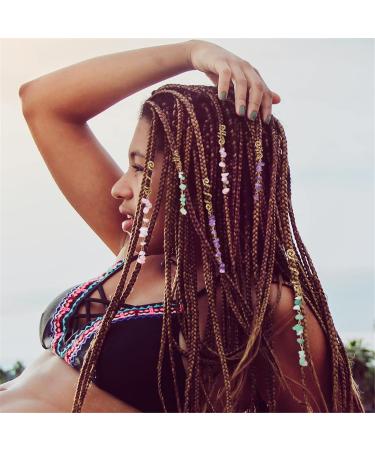 Vinswet Colored Natural Stone Tassels Hair Jewelry for Braids - Pack of 6 Green Pink Purple Gems - Dreadlock Accessories for Women Girls - Buy Online on GoSupps.com