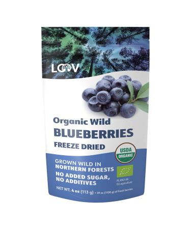 LOOV Wild Organic Dried Blueberries, No Added Sugar, No Added Oil, 4 Ounces, Freeze Dried Blueberries Organic From Nordic Forests, 100% Whole Fruit Wild Blueberries, Non-GMO, Unsweetened Dried Fruit