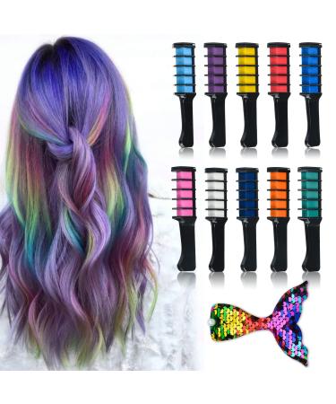 10 Color Hair Chalk for Girls Kids-New Hair Chalk Comb Temporary Washable Hair Color Dye for Girls Kids-7 8 9 10 Year Old Girl Gifts-Birthday Gift For 7 8 9 10 Year Old Girl-Girls Gifts Age 8-10-12