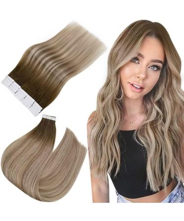 Easyouth tape in extensions real hair brown tape in hair recovery remy tape extension real hair balayage dark brown mix ash brown and medium blonde 3/8/22 12Zoll 30g 20pcs 30 cm 1-2 #3/8/22 - Buy Online on GoSupps.com