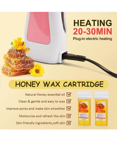 Honey Wax Roller Hair Removal Kit for Sensitive Skin | Soft Wax Warmer with 2 Cartridges, 10 Wipes, 100 Wax Strips - Pink - Buy Online on GoSupps.com