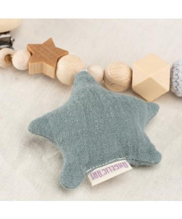 Personalized AngelicArt Nuckel Chain for Boys & Girls | Engraved Name Suckel Chain - Perfect Baby Gift | Natural Wood & Musselin Cotton (Dark Mint Star) - Buy Online on GoSupps.com