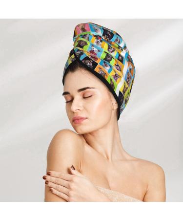 Hair Towel Wrap with Button | Cute Dogs Collage Hair Drying Turban for Quick Drying - Buy Online on GoSupps.com